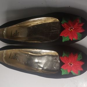 Lalla black suede poinsettia shoes size 10